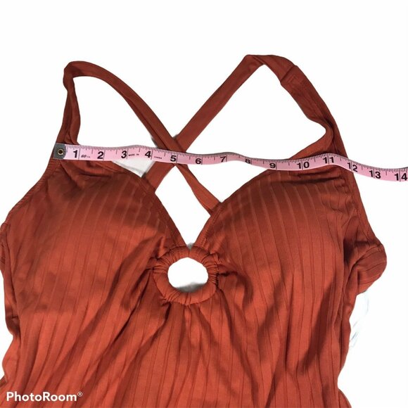 Kona Sol Womens Size Medium 8-10 Swimsuit One Piece Ribbed Cinnamon New - Picture 7 of 12